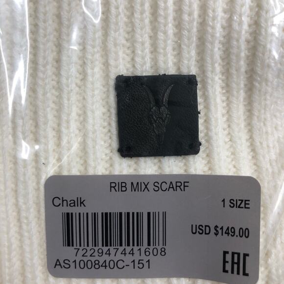 NEW ALLSAINTS Wool Blend Ribbed Knit Scarf in Chalk - Picture 4 of 4